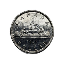 Load image into Gallery viewer, 1947 Pointed 7 Dot Canada Silver $1 Dollar, AU Condition Cleaning. D-312