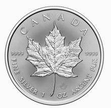 Load image into Gallery viewer, 2025 Canadian Maple Leaf 1 oz Silver Coin, reverse side, showing detailed maple leaf and .9999 fine silver inscription.