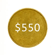 Load image into Gallery viewer, Close-up of a gold coin with '$550' in white text, representing a Gold Subscription for a Canadian Gold Maple Leaf Coin.