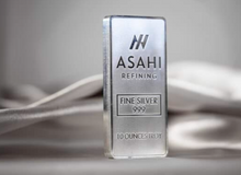 Load image into Gallery viewer, Close-up of a 10 Ounces Troy Asahi Refining Fine Silver .999 bar, representing silver investment for the Bullion Investors Group Silver Plan.