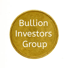 Load image into Gallery viewer, Bullion Investors Group Gold Plan logo on a gold-colored, circular coin background for monthly fractional gold investment