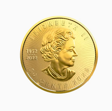 Load image into Gallery viewer, Close-up of a gold 50 Cents coin with Queen Elizabeth II's profile, dated 1952-2022, Royal Canadian Mint