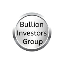 Load image into Gallery viewer, Bullion Investors Group logo: silver circular design with company name, representing silver investment plan.