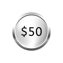 Load image into Gallery viewer, Graphic of a silver coin with "$50" text, representing the monthly subscription cost for 10 oz Asahi silver bars.