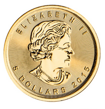 Load image into Gallery viewer, 2015 Canadian Gold Maple Leaf $5 coin, Queen Elizabeth II profile, 9999 pure gold, Royal Canadian Mint