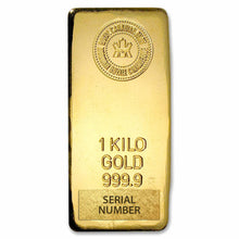Load image into Gallery viewer, 1 Kilo Royal Canadian Mint gold bar, 999.9 pure, with serial number. Secure .9999 fine gold investment.