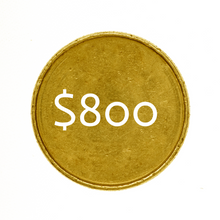 Load image into Gallery viewer, Gold coin graphic with '$800' representing monthly contribution for Canadian Gold Maple Leaf Coin subscription.