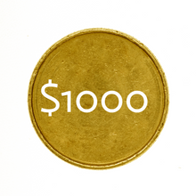 Load image into Gallery viewer, Gold coin graphic with '$1000' indicating monthly contribution for a Canadian Gold Maple Leaf Coin subscription