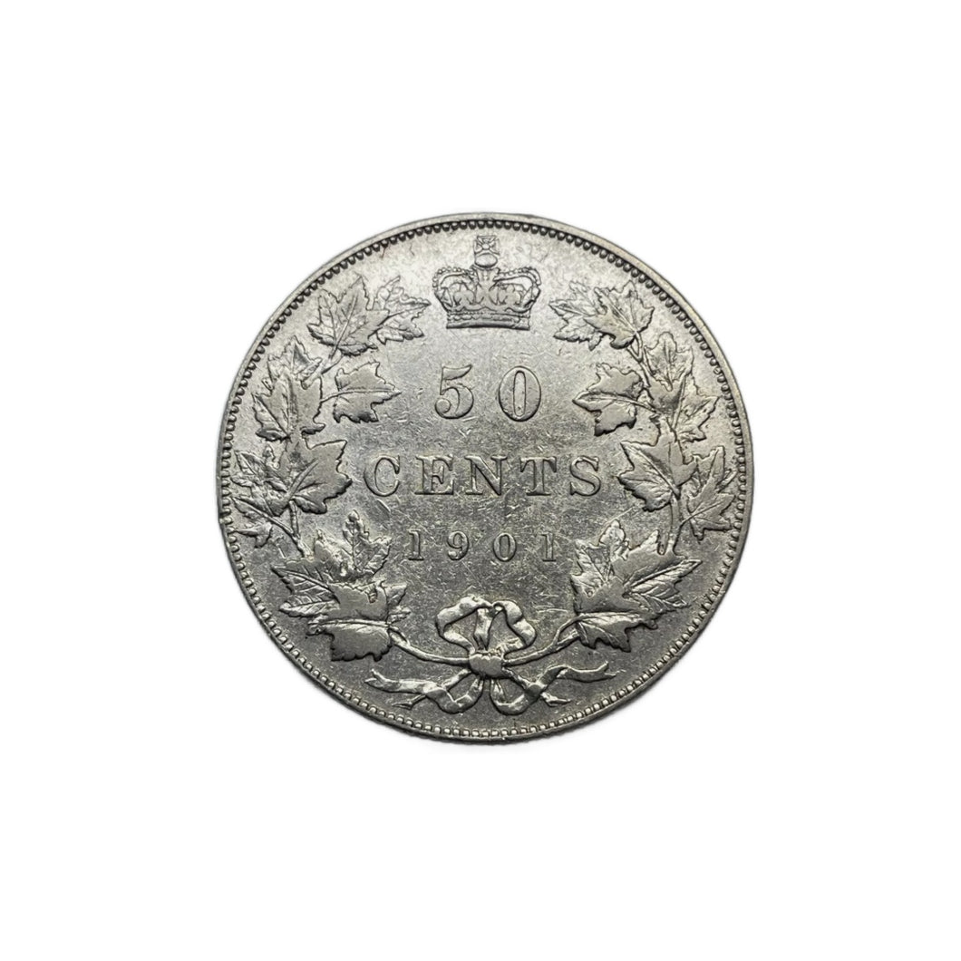 1901 Silver Canada 50 Cent, VF30 Condition Cleaning. D-252