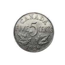 Load image into Gallery viewer, 1926 Far 6 George V Canada Nickel 5 Cent, VG Condition. D-072
